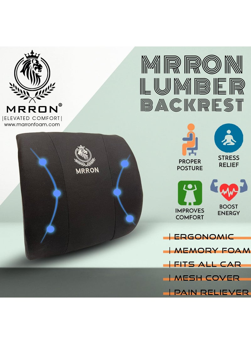MRRON Faux Lumbar Back Support Neck Rest for Chair Car Seat Orthopaedic Support Memory Foam Backrest Cushion Designed for Back Pain Relief Pillow for Comfortable Sitting Black