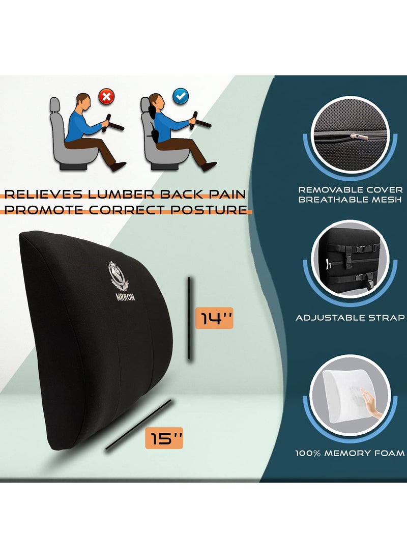 MRRON Faux Lumbar Back Support Neck Rest for Chair Car Seat Orthopaedic Support Memory Foam Backrest Cushion Designed for Back Pain Relief Pillow for Comfortable Sitting Black