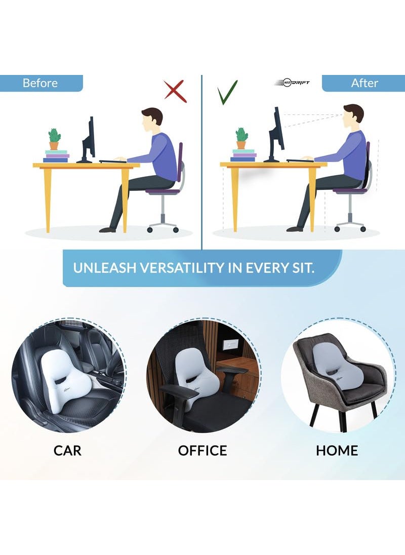 NEODRIFT OrthoFlow Pro Lumbar Backrest Cushion Orthopedic Memory Foam Pillow Support for Lower Back Pain Relief Suitable for Car Seat Office Chair Home Sofa Colour Grey