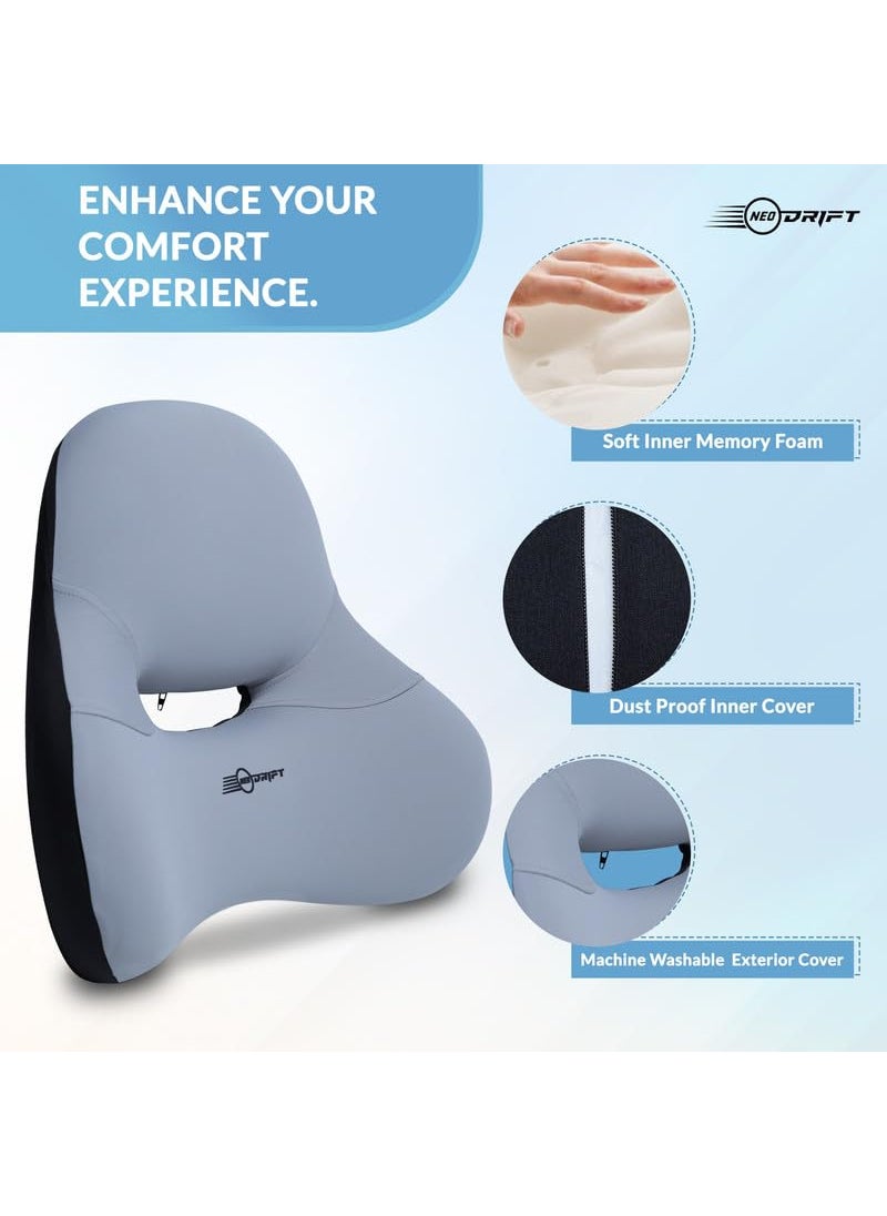 NEODRIFT OrthoFlow Pro Lumbar Backrest Cushion Orthopedic Memory Foam Pillow Support for Lower Back Pain Relief Suitable for Car Seat Office Chair Home Sofa Colour Grey