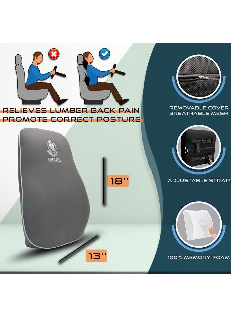 MRRON Faux Exemphlar Large Back Support Neck Rest for Chair Car Seat Orthopaedic Lumbar Support Memory Foam Backrest Cushion Designed for Back Pain Relief Pillow for Comfortable Sitting Grey