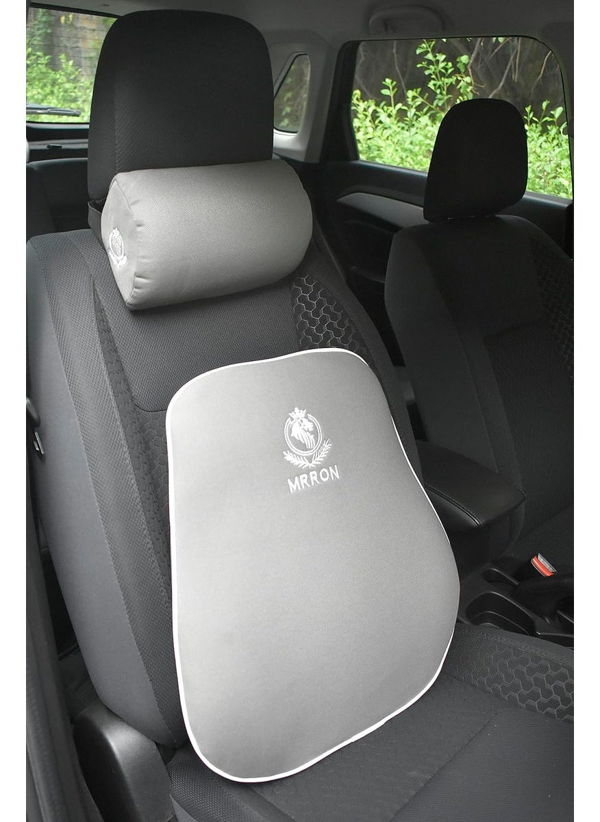 MRRON Faux Exemphlar Large Back Support Neck Rest for Chair Car Seat Orthopaedic Lumbar Support Memory Foam Backrest Cushion Designed for Back Pain Relief Pillow for Comfortable Sitting Grey
