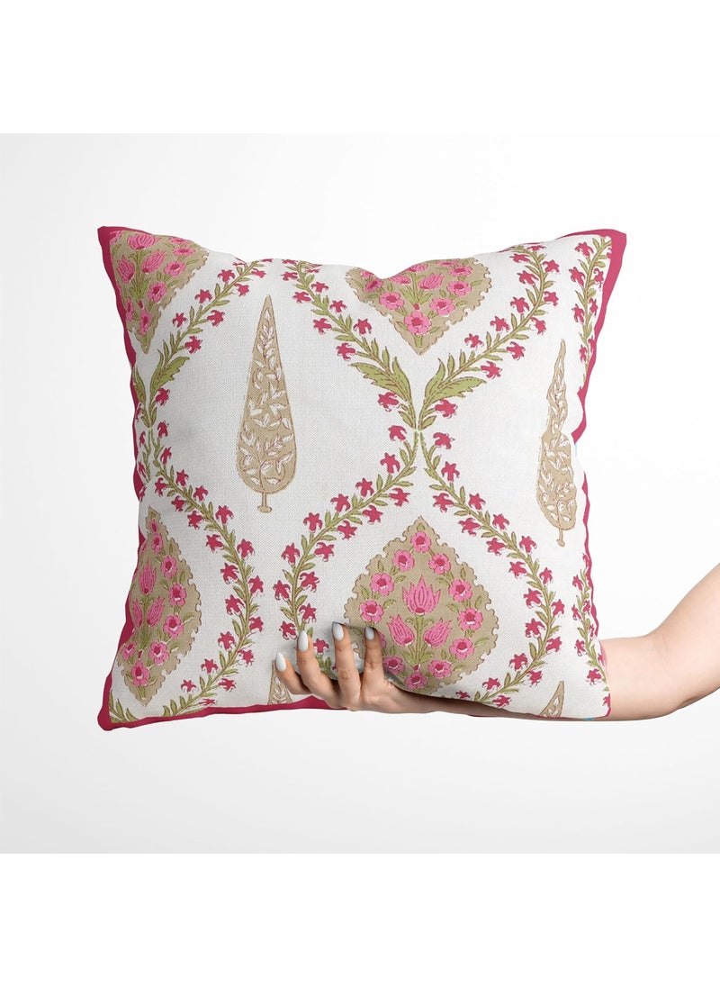 Clovertico Handmade ThrowPillow Cushion Covers 100 Cotton 200 TC Fabric High Thread Count Pink White 18 18 Inch Pack Of 5