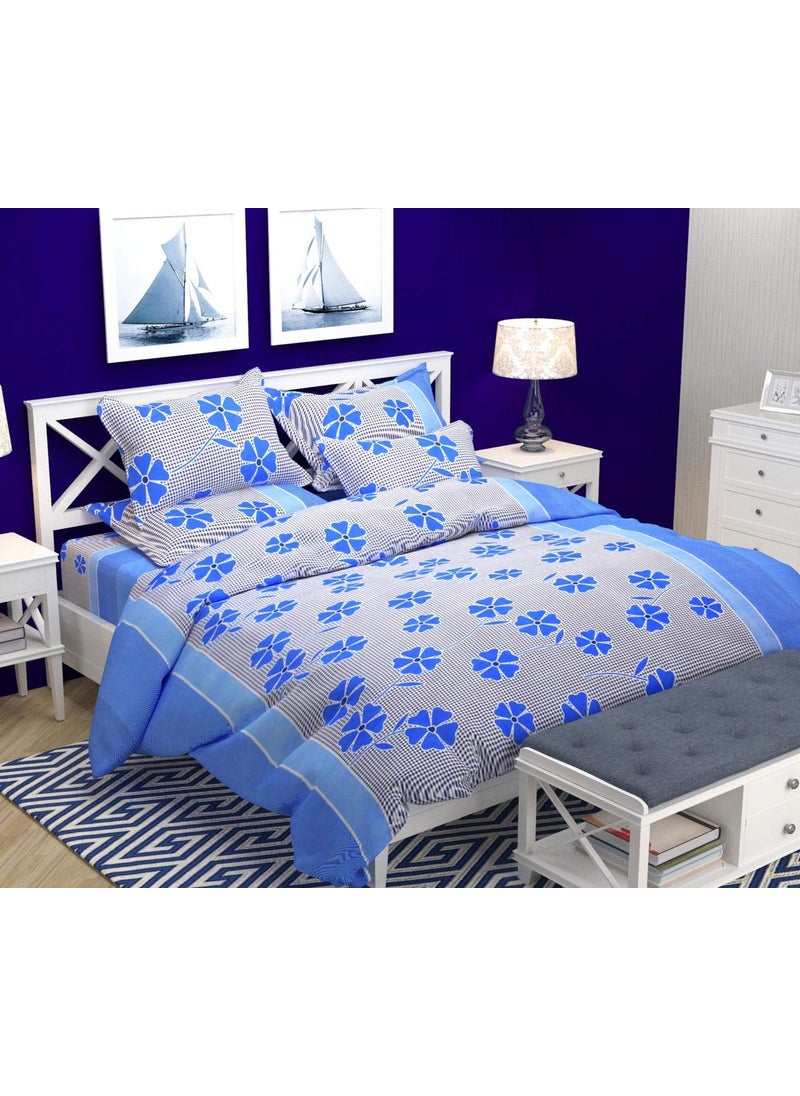 Delight Zone Prime Collection 144 TC 3D Printed Poly Cotton Double Bedsheet with 2 Pillow Covers Multicolour 90 x 90 Inch Blue Flowers