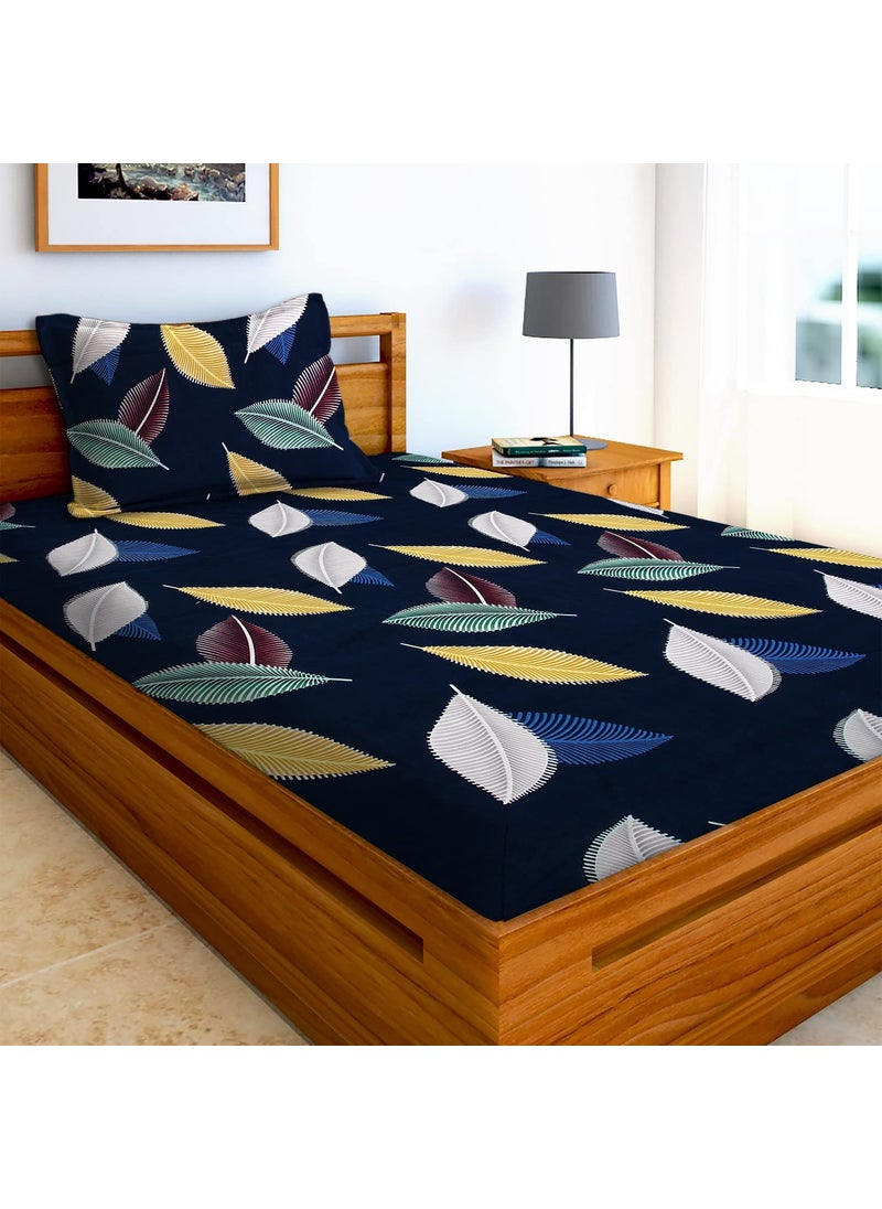AEROHAVEN 180TC Glace Cotton Abstract Flat Single Bedsheet with 1 Pillow Cover GCB23 Blue