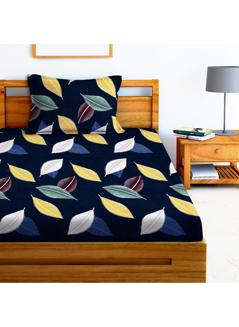 AEROHAVEN 180TC Glace Cotton Abstract Flat Single Bedsheet with 1 Pillow Cover GCB23 Blue