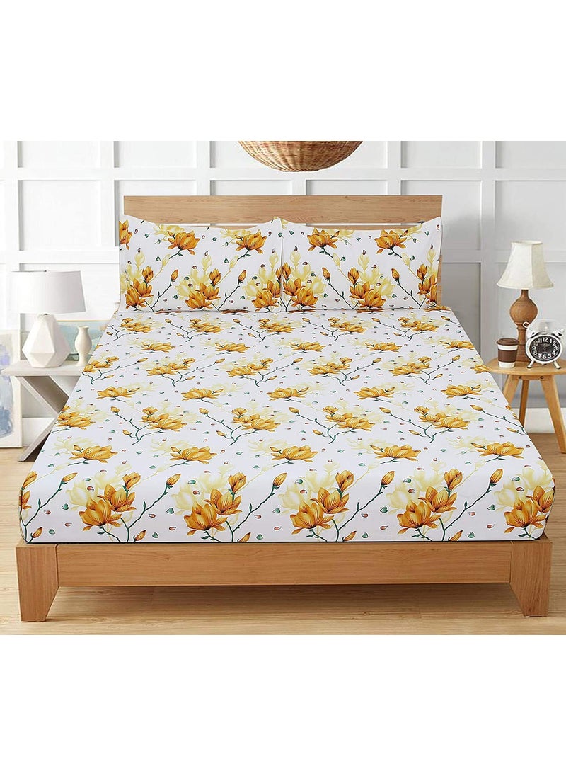 Delight Zone Prime Collection 144TC 3D Printed Polycotton Double Bedsheet with 2 Pillow Covers Multicolour 90 x 90 Inch