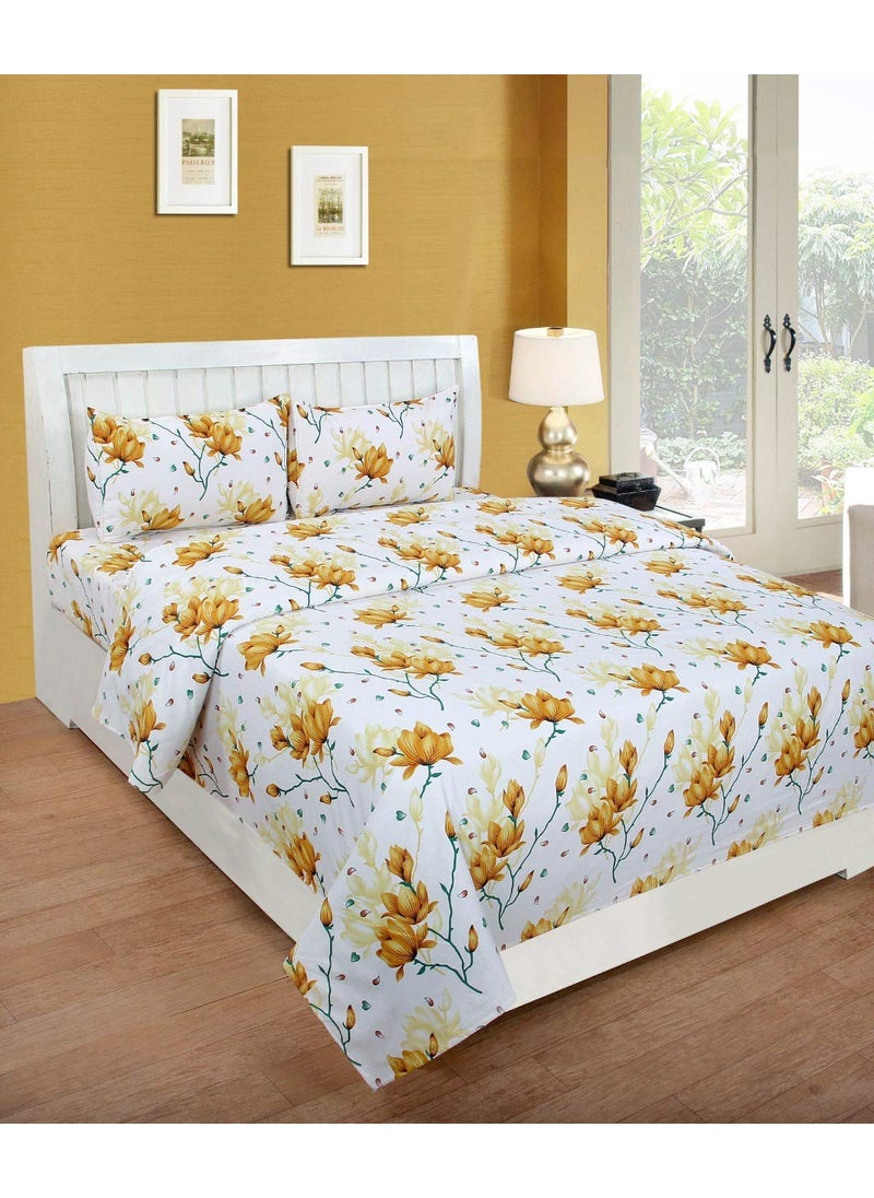 Delight Zone Prime Collection 144TC 3D Printed Polycotton Double Bedsheet with 2 Pillow Covers Multicolour 90 x 90 Inch