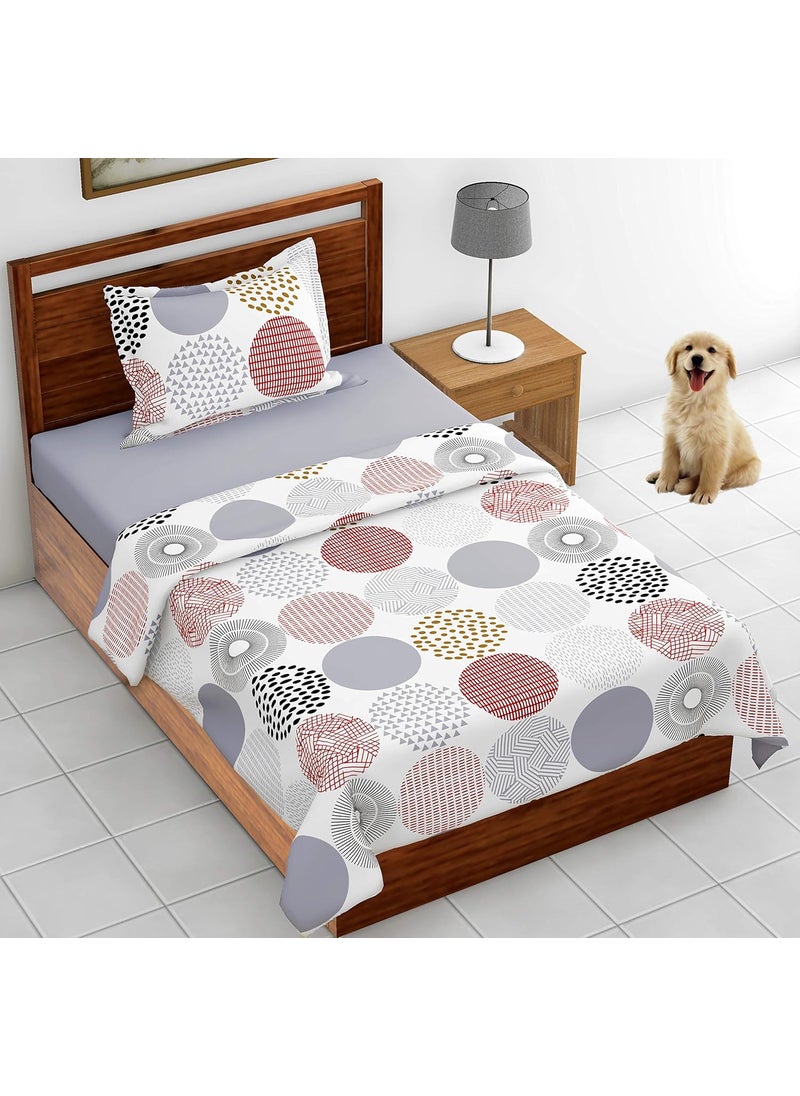 LORETO A QUALITY LINEN BRAND 100 Cotton Bedsheet for Single Bed 1 Single Bedsheet with 1 Pillow Cover 144 TC Single Bedsheet Cotton Red and Black Dotted Circle