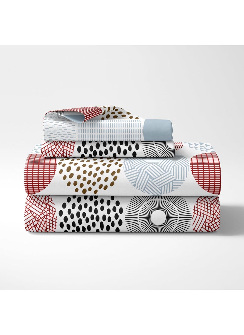 LORETO A QUALITY LINEN BRAND 100 Cotton Bedsheet for Single Bed 1 Single Bedsheet with 1 Pillow Cover 144 TC Single Bedsheet Cotton Red and Black Dotted Circle