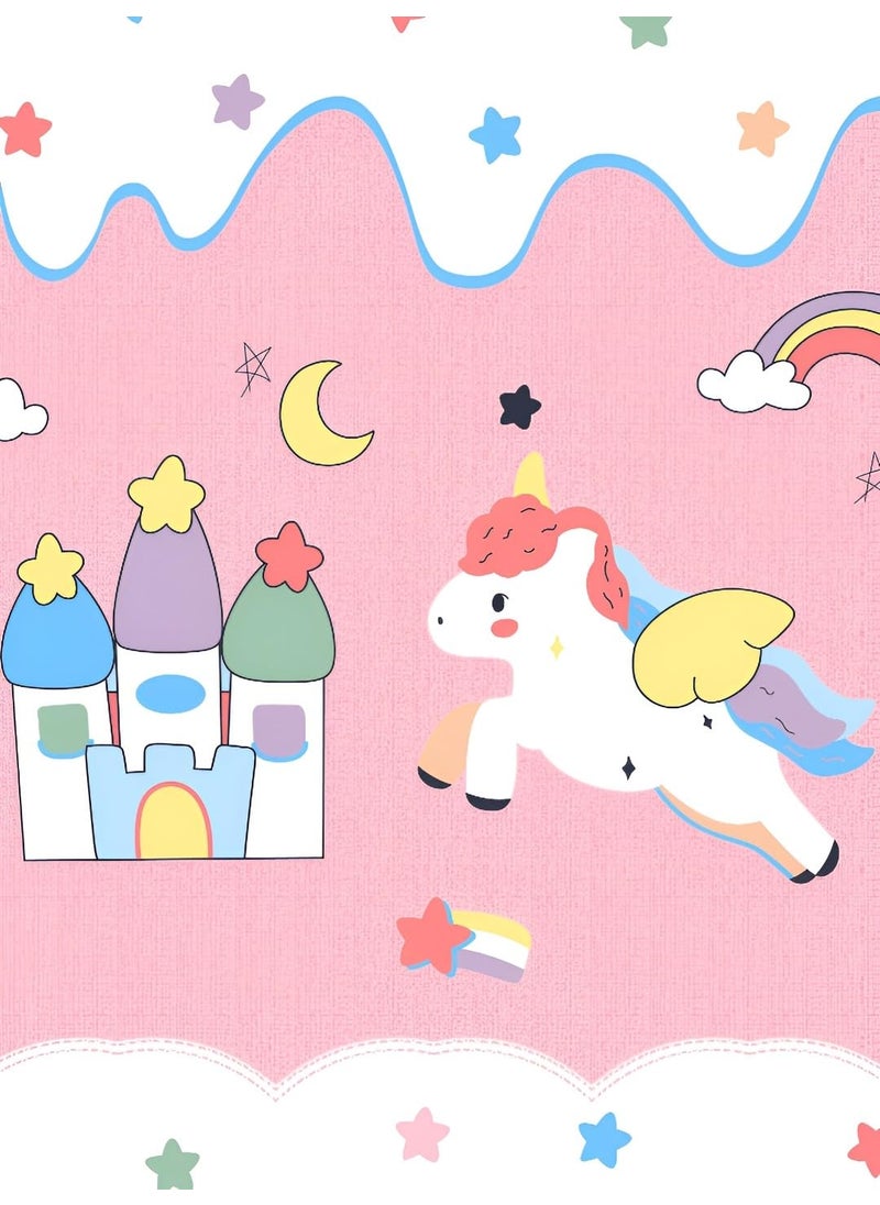 DECOMIZER Glace Cotton Wrinkle Free Soft Hypoallergenic 300 TC Bed Sheet Cartoon Printed Double Bedsheets King Size For Kids With 2 Pillow Cover 90X90 InchesPink Unicorn
