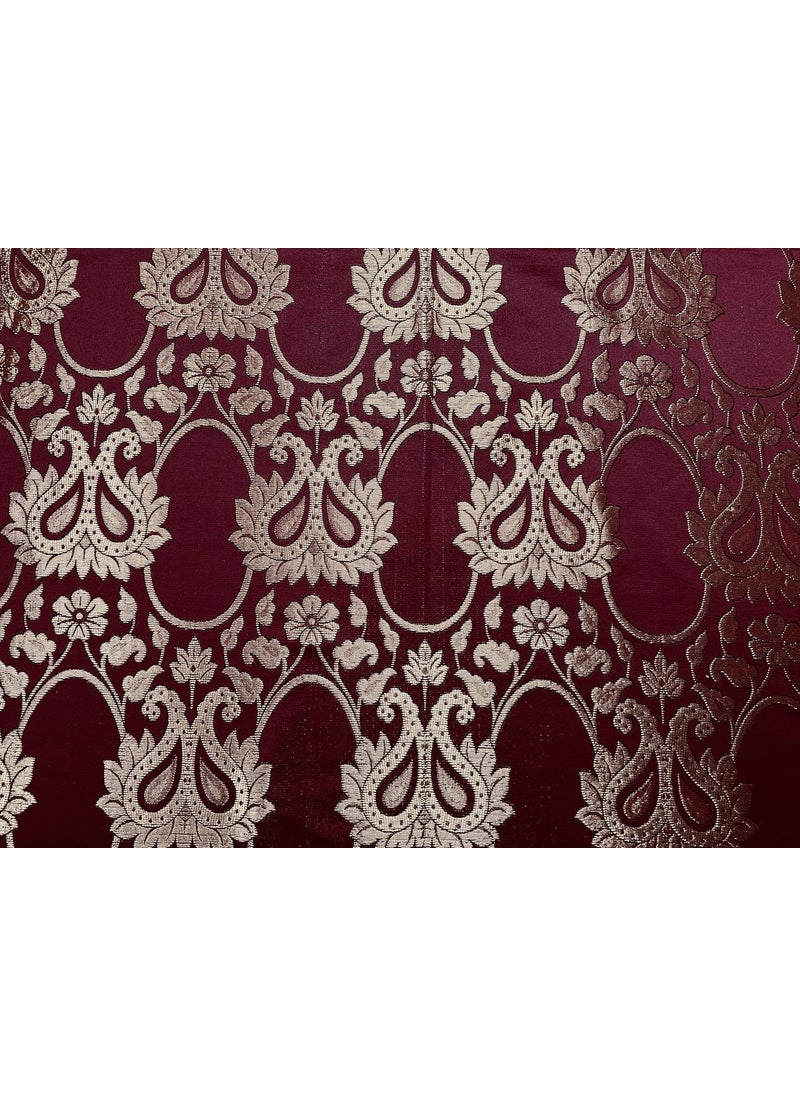 Gurukirpa Traders Cotton Silk 210 TC Embossed Embroidery King Size Bedsheet with 2 Pillow Covers Red Maroon Gold Multicolor Fusion II