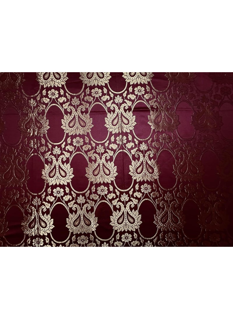 Gurukirpa Traders Cotton Silk 210 TC Embossed Embroidery King Size Bedsheet with 2 Pillow Covers Red Maroon Gold Multicolor Fusion II