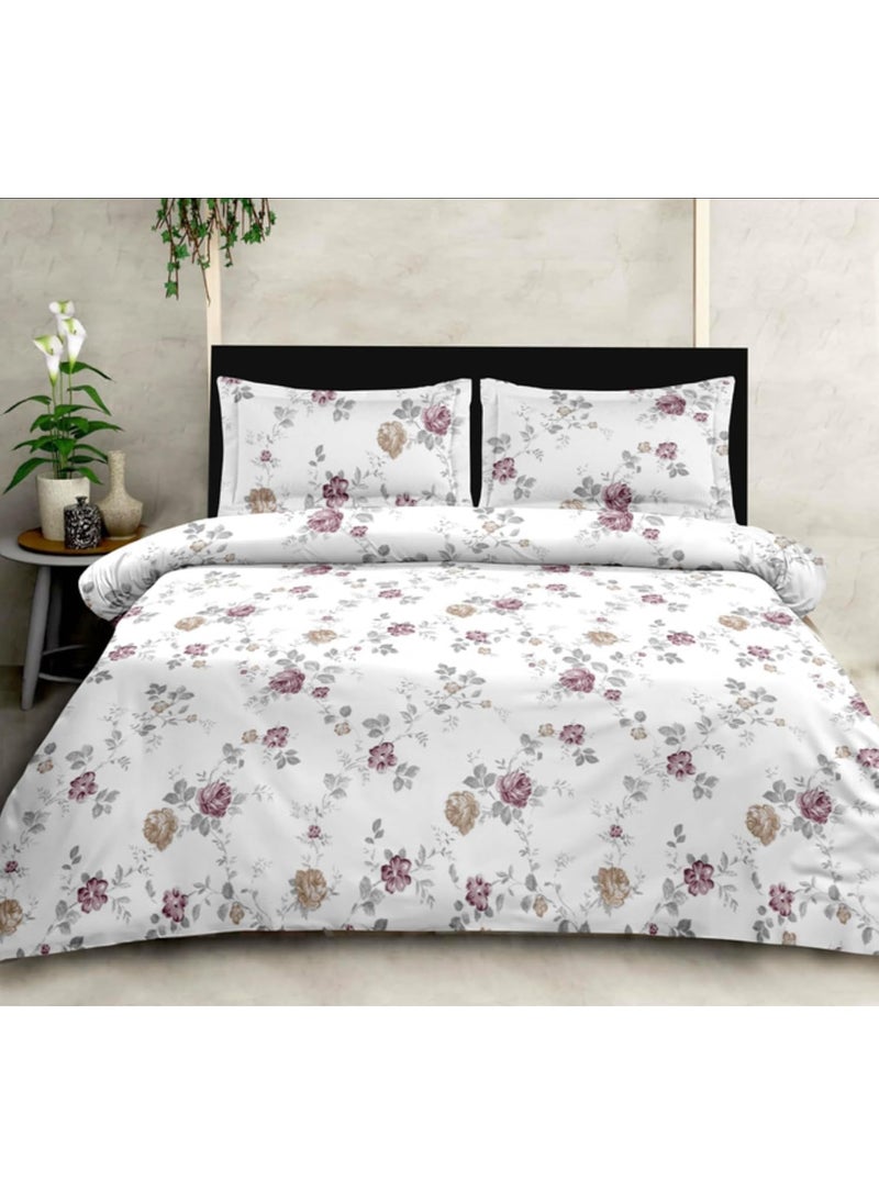 beddingNdecor 210TC 100 Cotton Percale Weave Damask Rose Print Flat Bedsheet Set 3 Pieces King Size 108inch x 108inch 18inch x 28inch Pillow Covers Marlot Tan Damask Rose