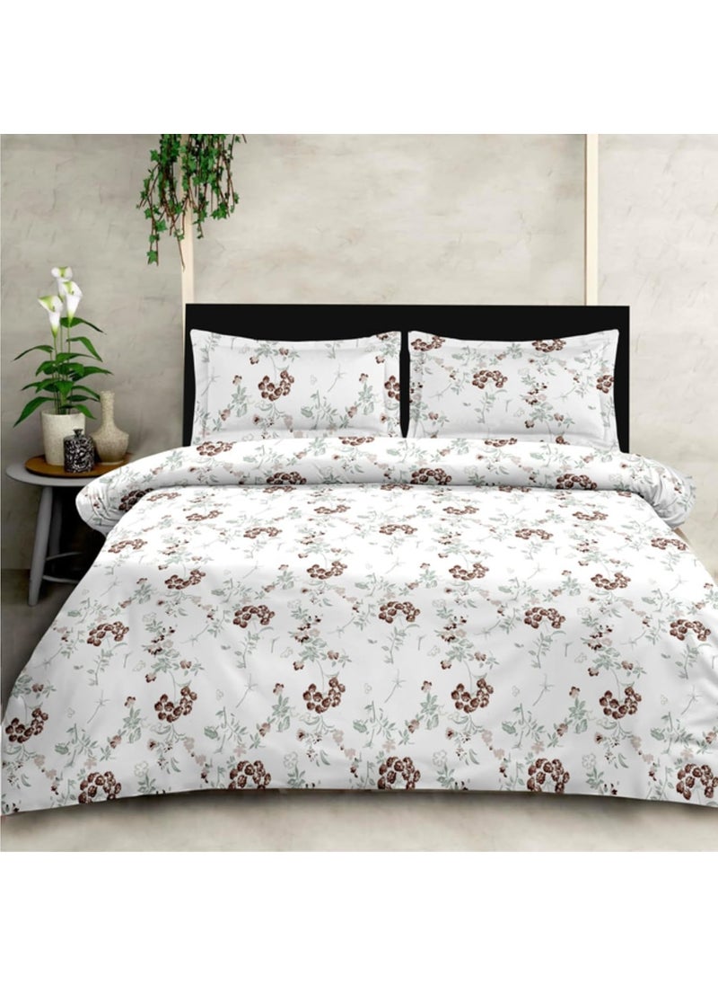 beddingNdecor 210TC 100 Cotton Percale Weave Florence Collection Print Flat Bedsheet Set 3 Pieces King Size 108inch x 108inch 18inch x 28inch Pillow Cover Mocha Daffodil