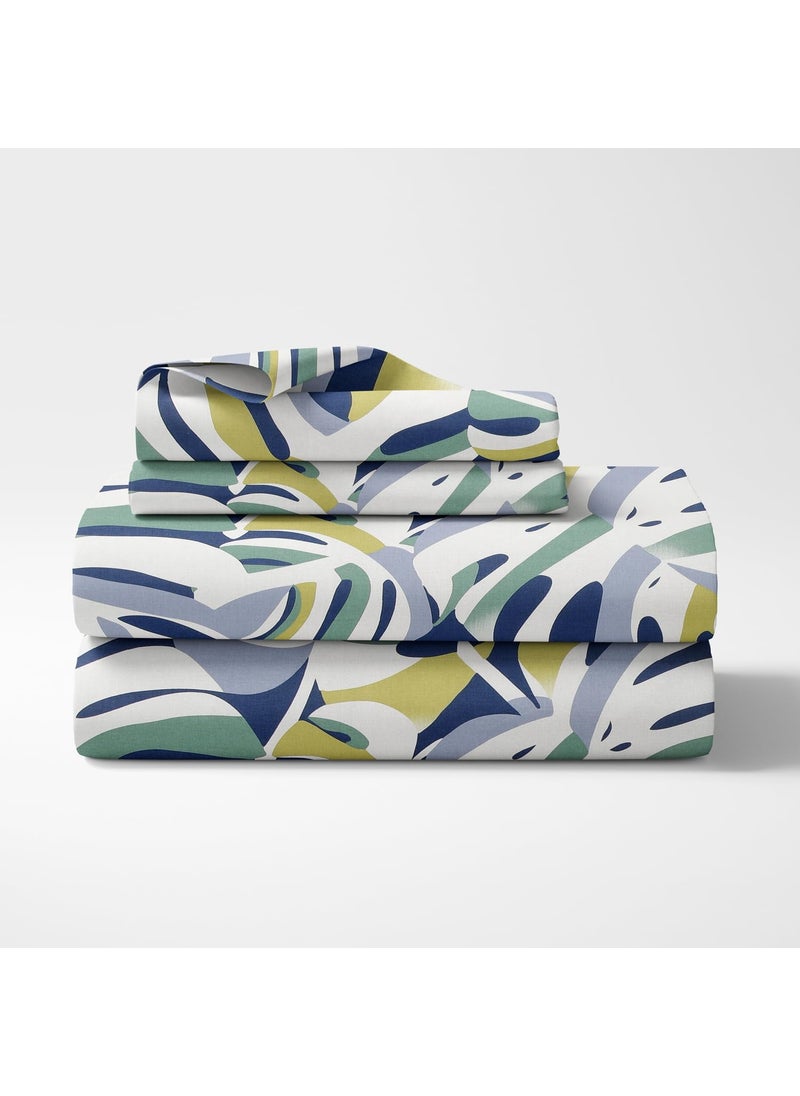 Haus Kinder Double Size Bedsheet for Double Bed 144 TC Pure Cotton Queen Size with 2 Pillow Covers Bed Sheet with Palm Paradise Design