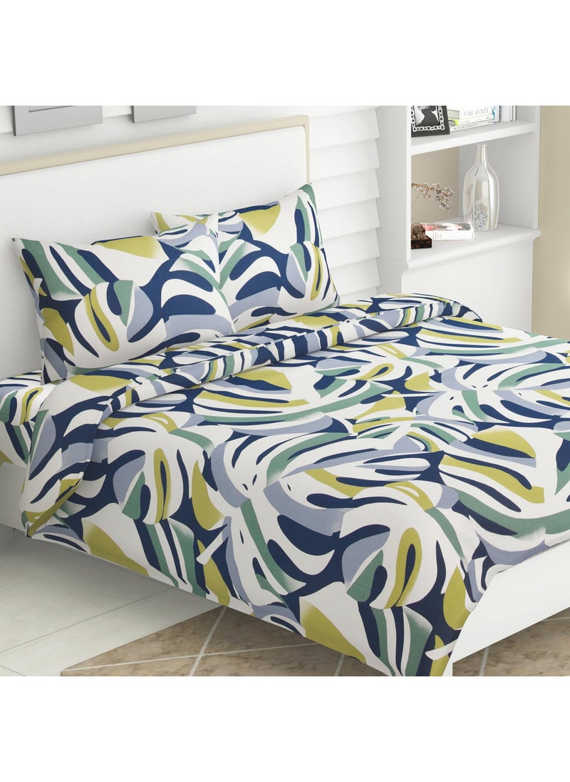 Haus Kinder Double Size Bedsheet for Double Bed 144 TC Pure Cotton Queen Size with 2 Pillow Covers Bed Sheet with Palm Paradise Design