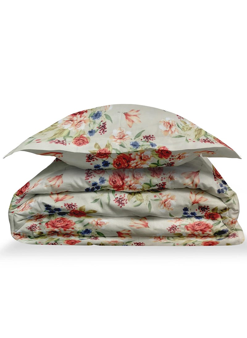 LABHAM Crystal 140Gsm Glace Cotton Floral Abstract Print Super Soft Single Bed Bedsheet 60 x 90 with 1 Pillow Cover Beige Red BlueCRSB05