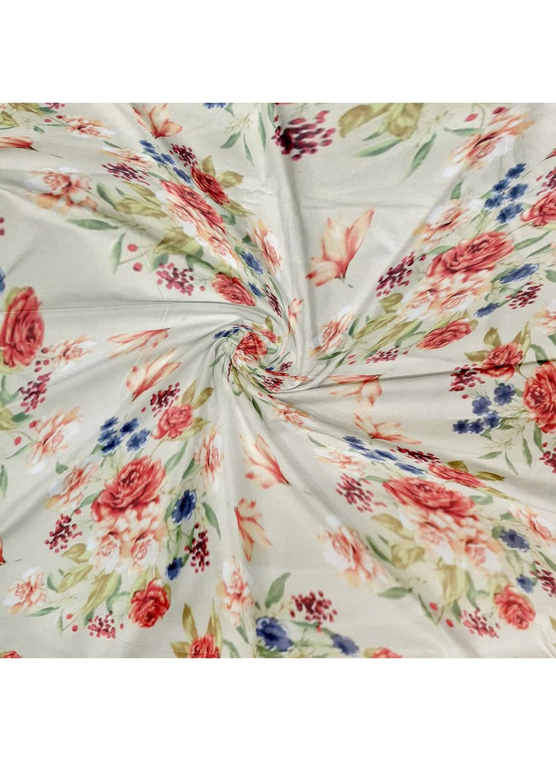 LABHAM Crystal 140Gsm Glace Cotton Floral Abstract Print Super Soft Single Bed Bedsheet 60 x 90 with 1 Pillow Cover Beige Red BlueCRSB05