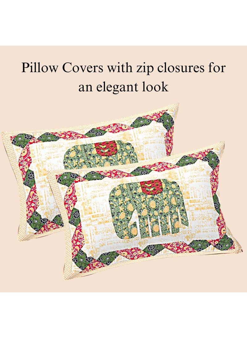 Jaipur Weaves 144 TC Bedsheet King Size 100 Pure Cotton Bed Sheet with 2 Pillow Covers Jaipuri Soft Cozy Bedsheets Set108x108 inches 9ftx9ft Royal Elephants Green Super King
