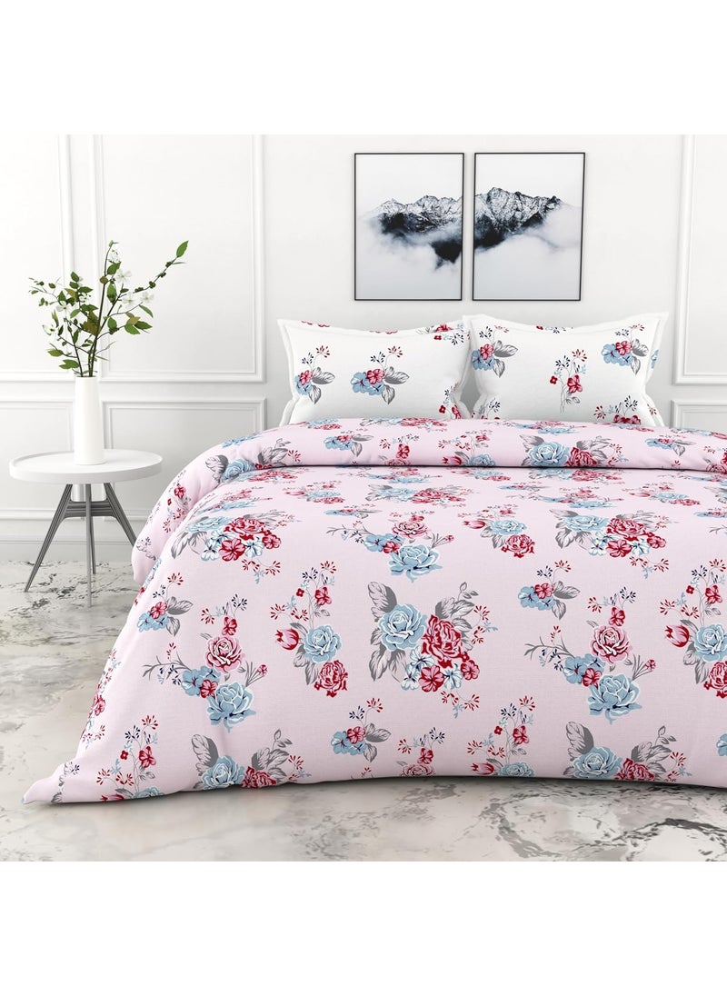LORETO A QUALITY LINEN BRAND 100 Cotton Bedsheet for Double Bed 1 Double Bedsheet with 2 Pillow Covers 186 TC Queen Size Double Bedsheet Cotton Floral White Grey