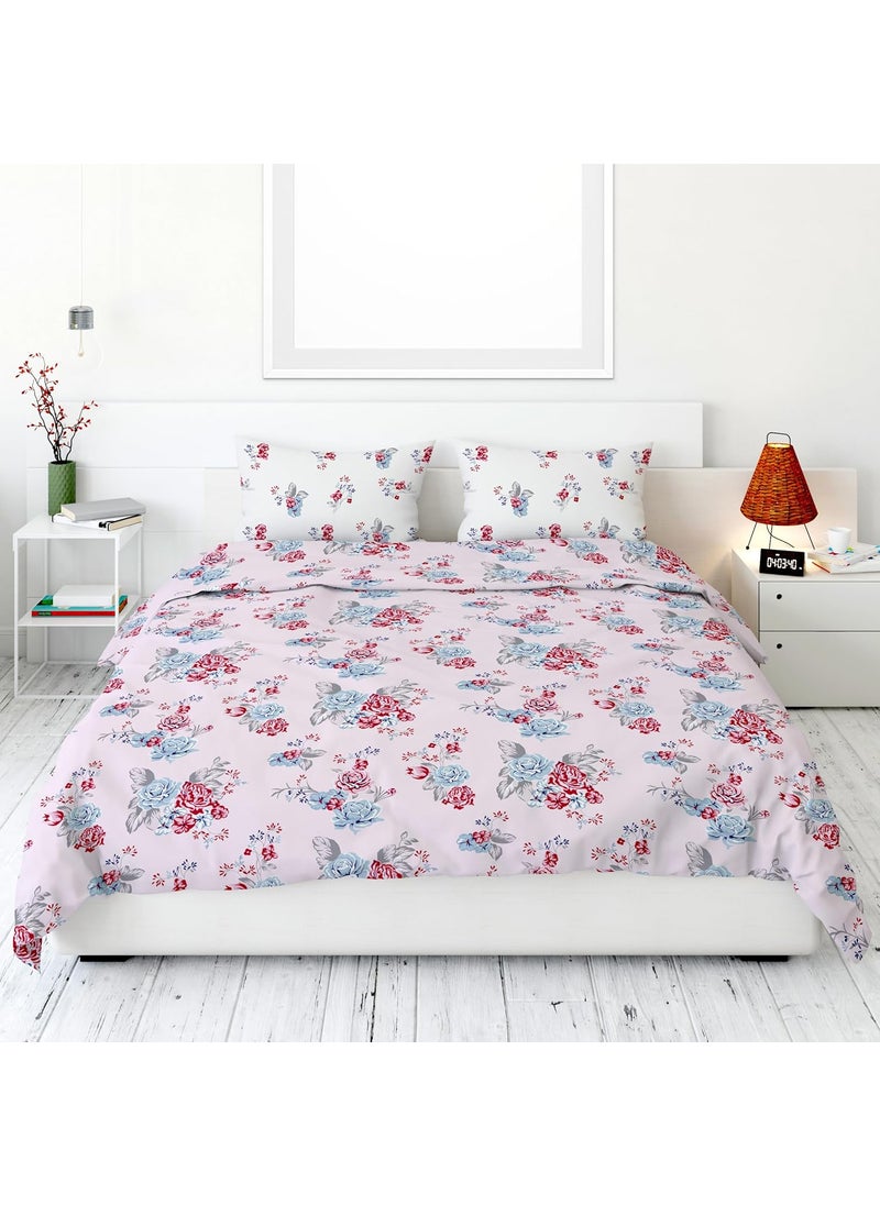LORETO A QUALITY LINEN BRAND 100 Cotton Bedsheet for Double Bed 1 Double Bedsheet with 2 Pillow Covers 186 TC Queen Size Double Bedsheet Cotton Floral White Grey