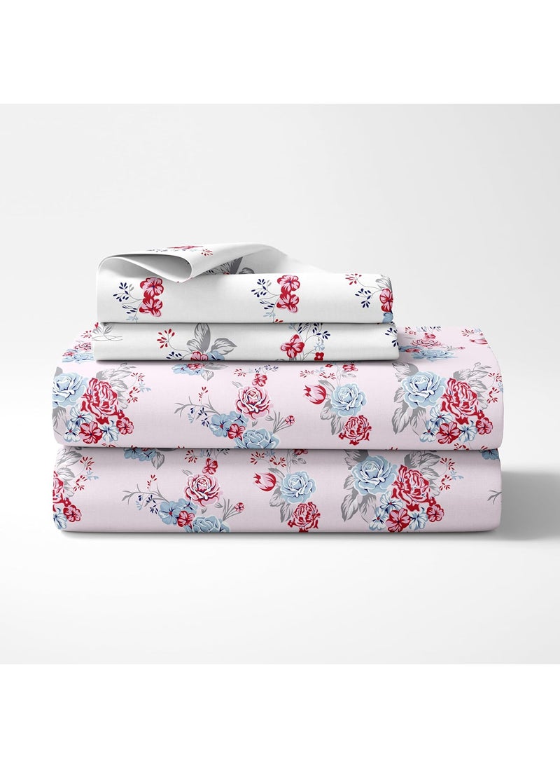 LORETO A QUALITY LINEN BRAND 100 Cotton Bedsheet for Double Bed 1 Double Bedsheet with 2 Pillow Covers 186 TC Queen Size Double Bedsheet Cotton Floral White Grey