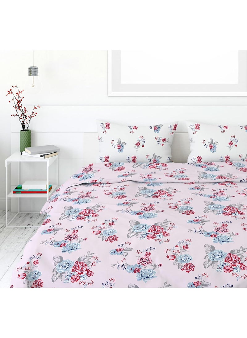 LORETO A QUALITY LINEN BRAND 100 Cotton Bedsheet for Double Bed 1 Double Bedsheet with 2 Pillow Covers 186 TC Queen Size Double Bedsheet Cotton Floral White Grey