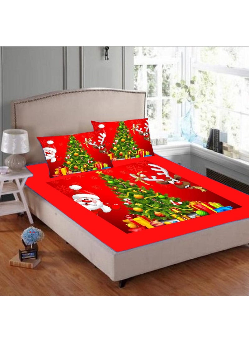 Harbell Home 300 TC Digital Print Velvet Christmas Theme Bedsheet for Double Bed 90x100 with 2 Pilow Covers Design 5