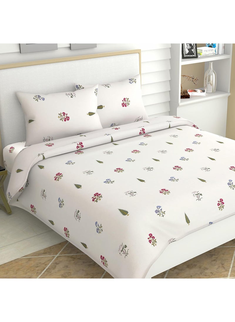 Haus Kinder Double Size Bedsheets for Bed 186 TC 100 Cotton Bed Sheet for Queen Size Bed with 2 Pillow Covers Bedsheet with Garden of Joy Design