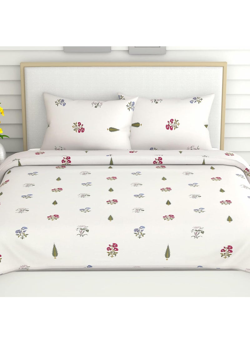 Haus Kinder Double Size Bedsheets for Bed 186 TC 100 Cotton Bed Sheet for Queen Size Bed with 2 Pillow Covers Bedsheet with Garden of Joy Design
