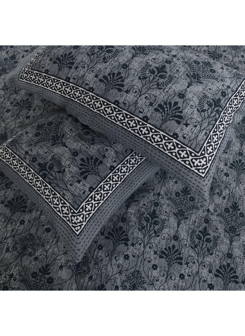 Jaipur Weaves Bedsheet for Double Bed Queen Size 100 Pure Cotton Floral Bed Sheet Set with 2 Pillow Covers Soft Cozy Jaipuri Bedsheets Set Ash Grey Double Floral