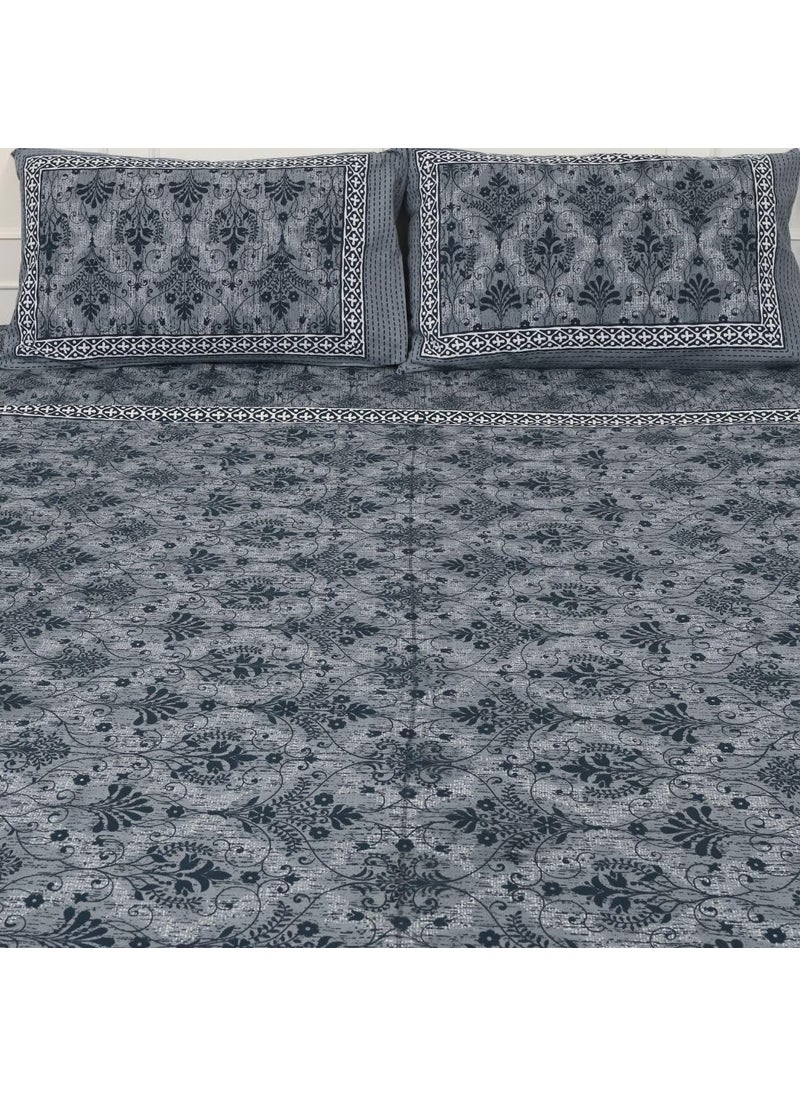 Jaipur Weaves Bedsheet for Double Bed Queen Size 100 Pure Cotton Floral Bed Sheet Set with 2 Pillow Covers Soft Cozy Jaipuri Bedsheets Set Ash Grey Double Floral
