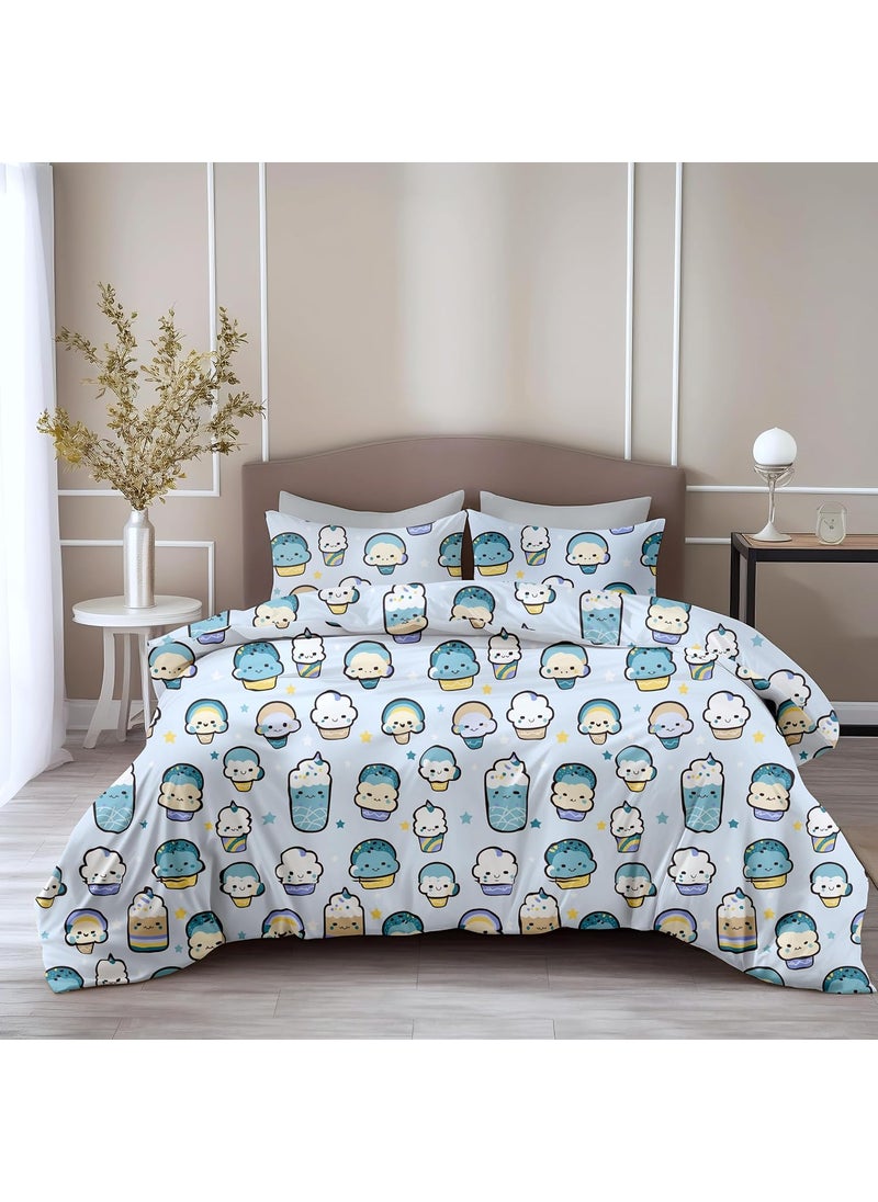 LORETO A QUALITY LINEN BRAND 100 Pure Cotton Bedsheet for Double Bed 144TC Soft Breathable Double Bed Bedsheet with 2 Pillow Covers Kawaii Pastel Sky Drinks 88 x 90 Inches
