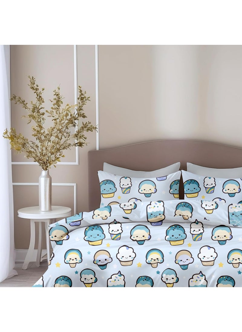 LORETO A QUALITY LINEN BRAND 100 Pure Cotton Bedsheet for Double Bed 144TC Soft Breathable Double Bed Bedsheet with 2 Pillow Covers Kawaii Pastel Sky Drinks 88 x 90 Inches