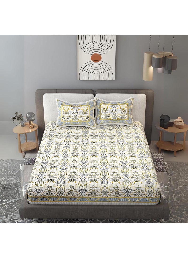 EasyGoods 240 TC Pure Cotton Bedsheet for Double Bed King Queen Size Bed Jaipuri Rajasthani Design with 2 Pillow Covers Extra Soft Wrinkle Free 90 x 103 inches Yellow Monarch39