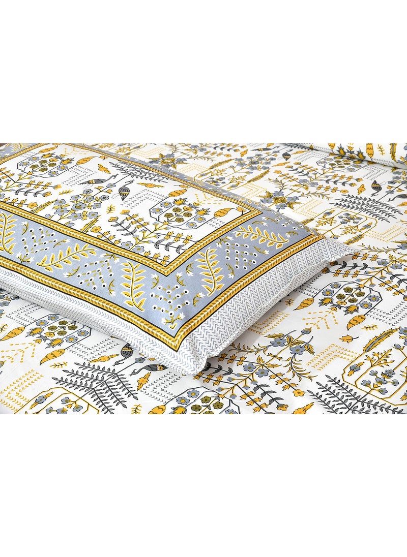 EasyGoods 240 TC Pure Cotton Bedsheet for Double Bed King Queen Size Bed Jaipuri Rajasthani Design with 2 Pillow Covers Extra Soft Wrinkle Free 90 x 103 inches Yellow Monarch39