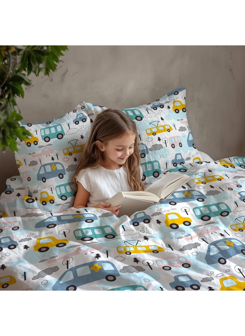LORETO A QUALITY LINEN BRAND 100 Cotton Bedsheet for Double Bed 1 Double Bedsheet with 2 Pillow Covers 144 TC Queen Size Double Bedsheet Cotton Bubblegum Blue Bus Banana Yellow Cars