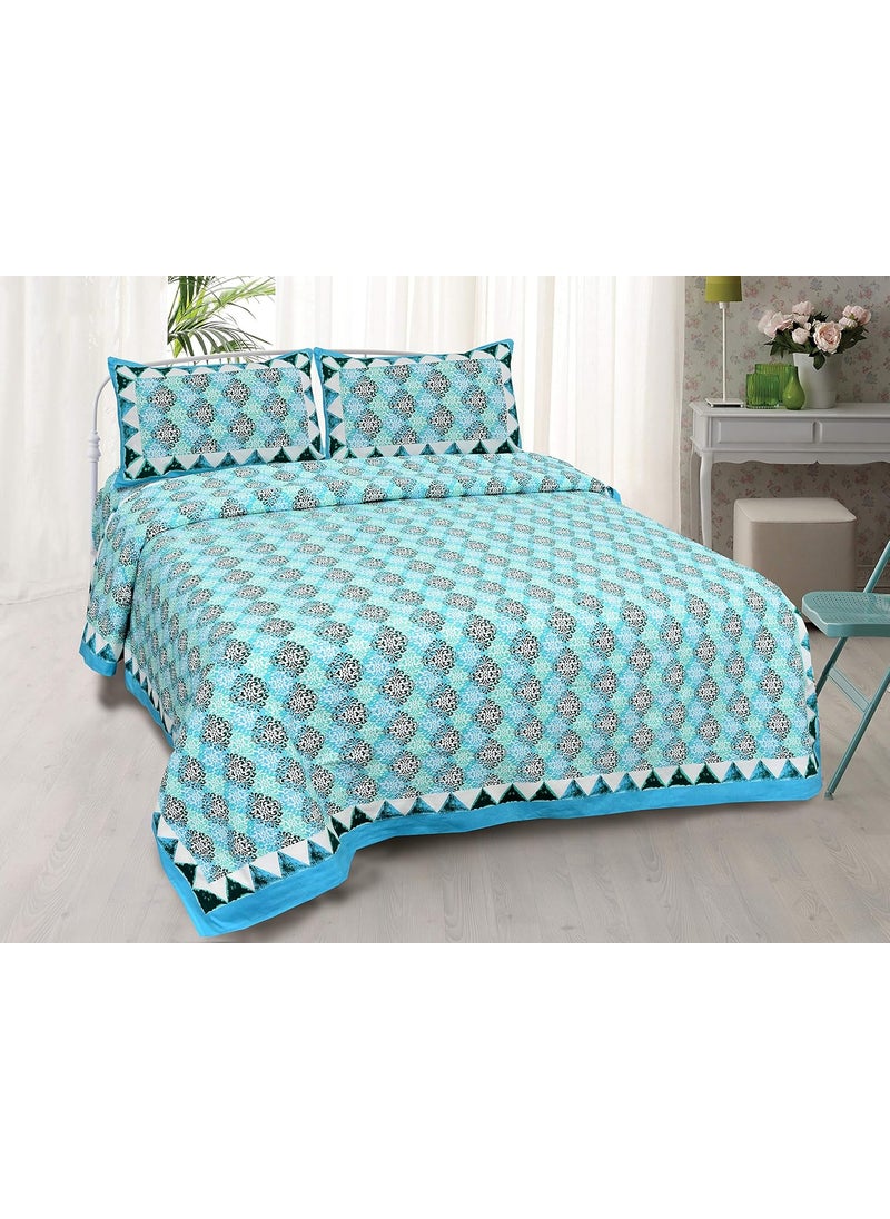 EasyGoods 240 TC Cotton Bedsheet for Double Bed Floral BlueEthnic24 Bedsheet King Size Bed CottonKing Size BedsheetDouble Bedsheet with 2 Pillow Covers 90x108 InchHandcrafted Bed Sheets