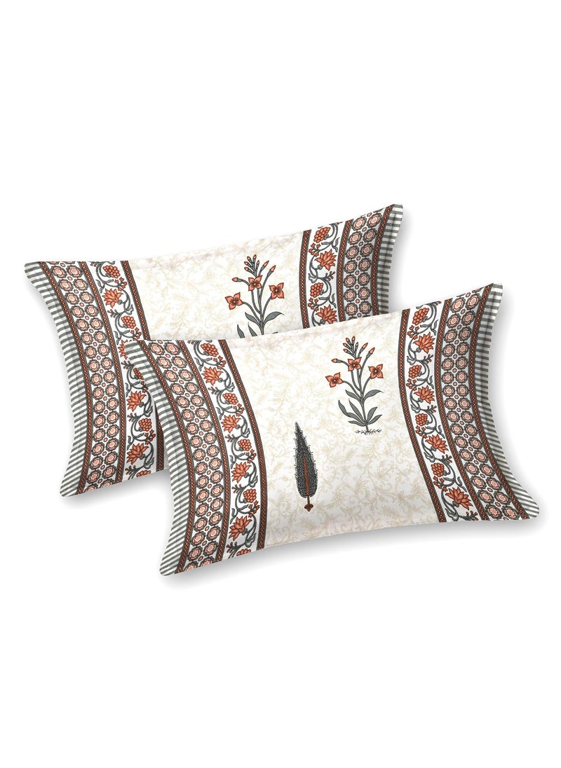 EasyGoods 100 Pure Cotton Rajasthani Jaipuri Sanganeri Print Double Bedsheet with 2 Pillow CoversGulmohar Bedsheet for Double Bed King Size240 TC Premium Printed Flat BedSheet 91x106 InchOrange