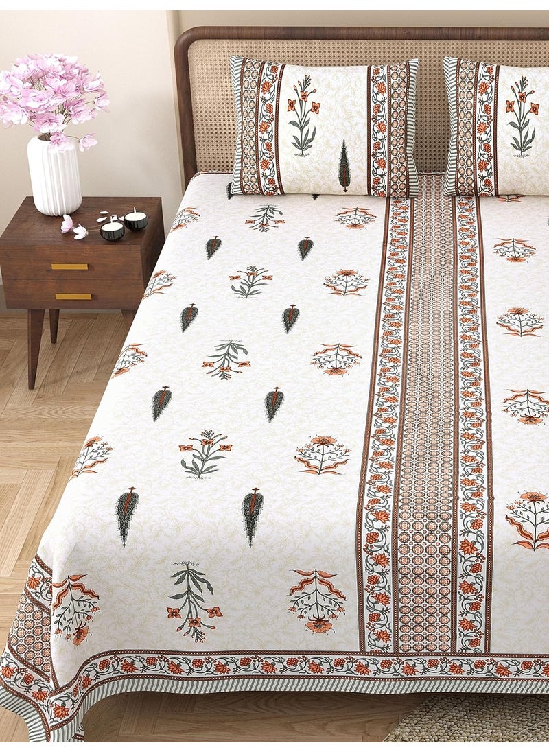 EasyGoods 100 Pure Cotton Rajasthani Jaipuri Sanganeri Print Double Bedsheet with 2 Pillow CoversGulmohar Bedsheet for Double Bed King Size240 TC Premium Printed Flat BedSheet 91x106 InchOrange