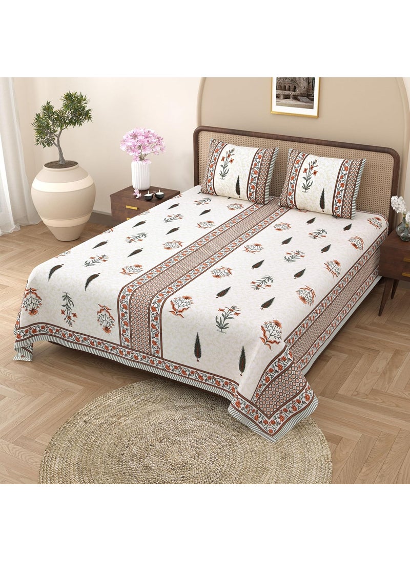 EasyGoods 100 Pure Cotton Rajasthani Jaipuri Sanganeri Print Double Bedsheet with 2 Pillow CoversGulmohar Bedsheet for Double Bed King Size240 TC Premium Printed Flat BedSheet 91x106 InchOrange