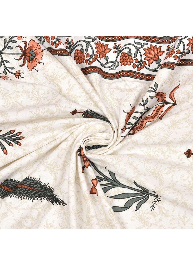 EasyGoods 100 Pure Cotton Rajasthani Jaipuri Sanganeri Print Double Bedsheet with 2 Pillow CoversGulmohar Bedsheet for Double Bed King Size240 TC Premium Printed Flat BedSheet 91x106 InchOrange