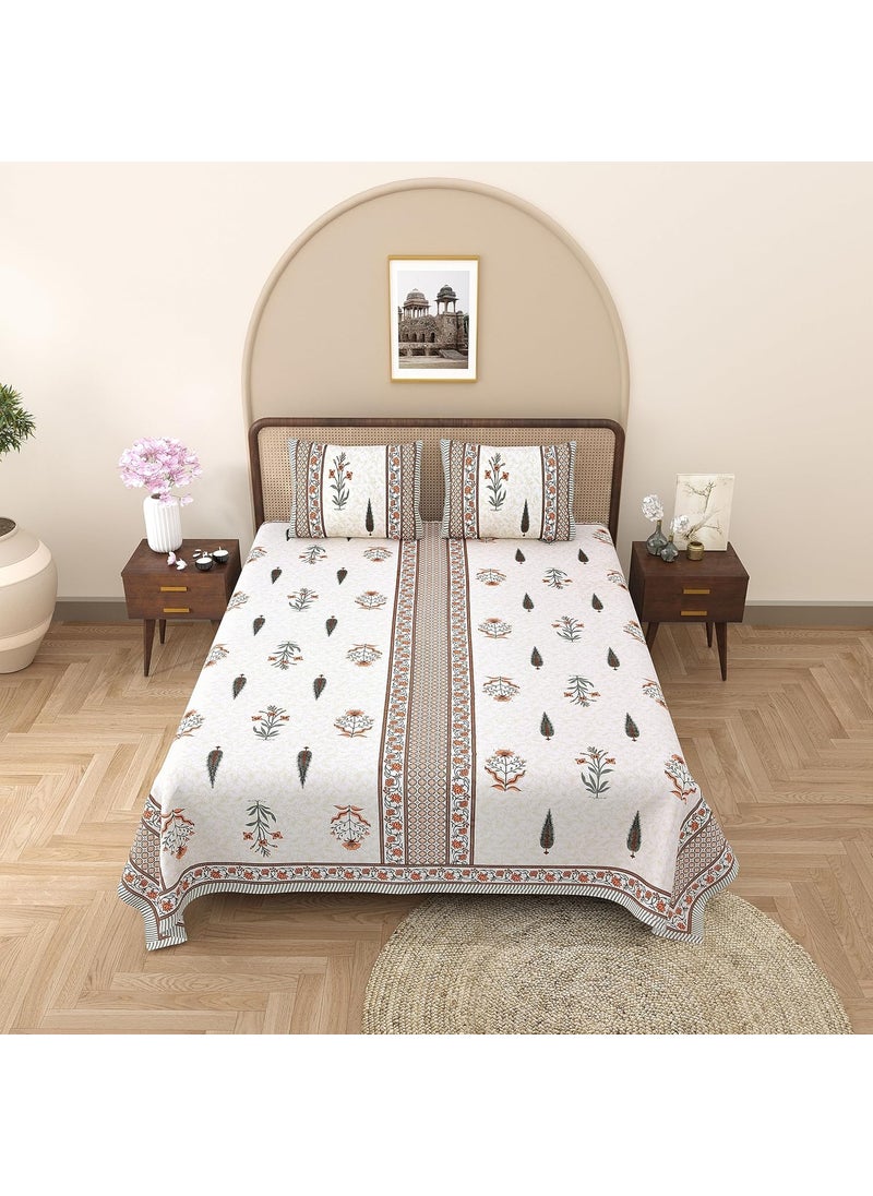 EasyGoods 100 Pure Cotton Rajasthani Jaipuri Sanganeri Print Double Bedsheet with 2 Pillow CoversGulmohar Bedsheet for Double Bed King Size240 TC Premium Printed Flat BedSheet 91x106 InchOrange