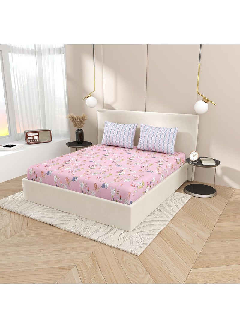 EasyGoods 240 TC Polycotton Bedsheet for Double Bed Flower Pink Atlanta Bedsheet King Size Bed King Size Bedsheet Double Bedsheet with 2 Pillow Covers 108x108 Inch Handcrafted Bed Sheets