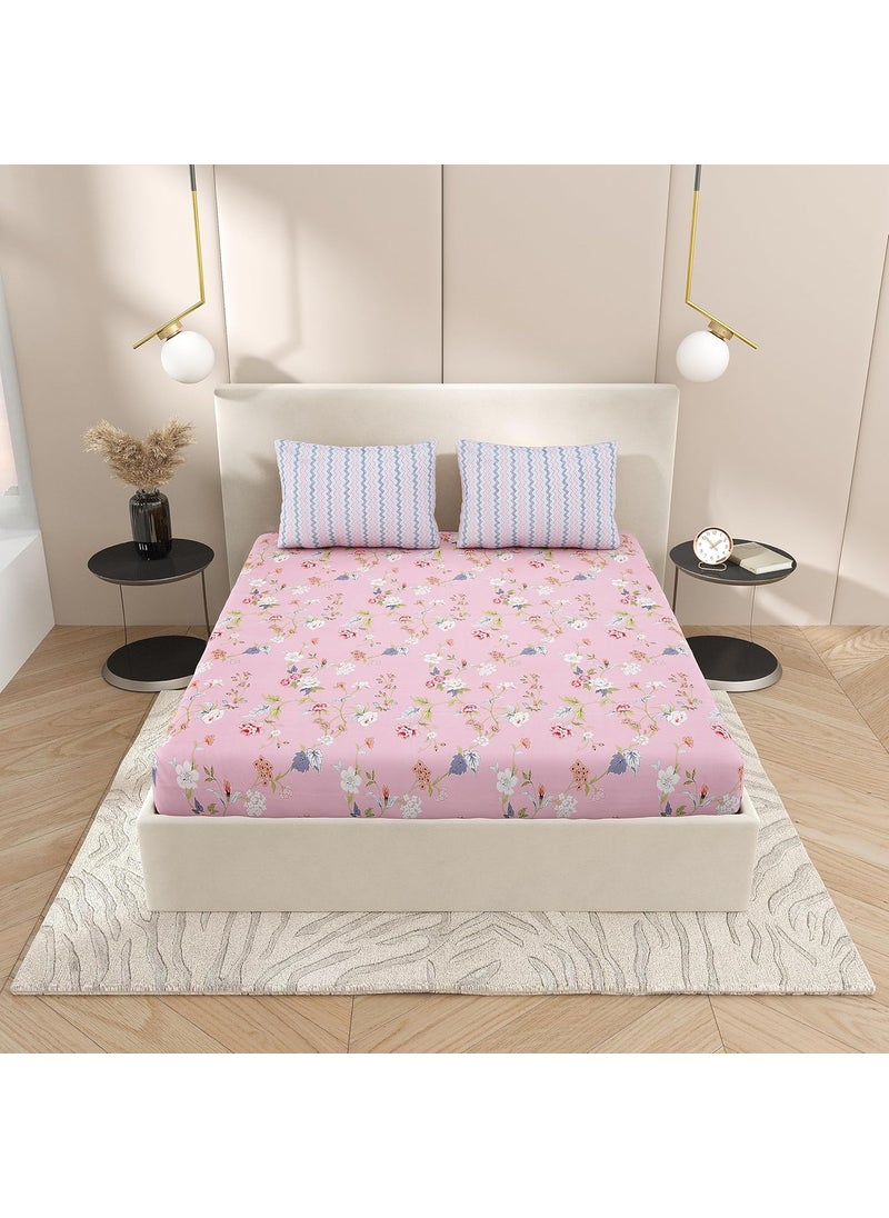 EasyGoods 240 TC Polycotton Bedsheet for Double Bed Flower Pink Atlanta Bedsheet King Size Bed King Size Bedsheet Double Bedsheet with 2 Pillow Covers 108x108 Inch Handcrafted Bed Sheets