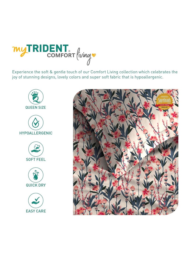 myTRIDENT Glaced Cotton Microfiber Bedsheet for Double Bed Printed Queen Size Bedsheet Set with 2 Pillow Covers Floral Glory
