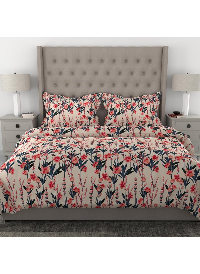 myTRIDENT Glaced Cotton Microfiber Bedsheet for Double Bed Printed Queen Size Bedsheet Set with 2 Pillow Covers Floral Glory