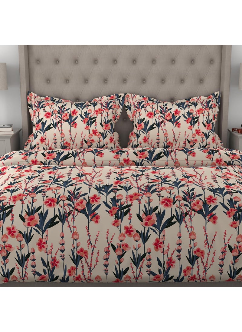 myTRIDENT Glaced Cotton Microfiber Bedsheet for Double Bed Printed Queen Size Bedsheet Set with 2 Pillow Covers Floral Glory