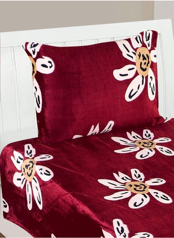 PRINDA WarmWinter Super Soft Single Bedsheet60 x 95 Inch with 1 Pillow Cover 18 x 28 Inch Red